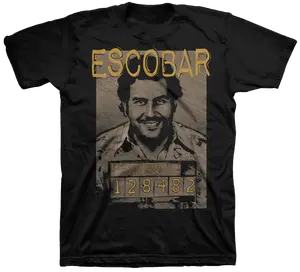 Men's Cotton Short-Sleeve Round Neck T-Shirt - Domestic Garments Menswear Top, Pablo Escobar Mugshot Digital Print Narcos Medellín Kingpin El Patrón Inspired Casual Shortsleeve Tshirt