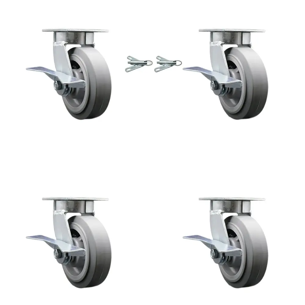 Service Caster SCC-KP30S620-TPRBF-SLB-BSL-2 All-Steel Kingpinless 2-Swivel-with-Lock Steel Ball Castors (Set of 4), 6 in. Diameter 2 in. Wide TPR Flat Tread Wheels, Easy-Rolling Bearings, Heavy-Duty for Dollies, Freight Terminals, 2000 lbs High Capacity,