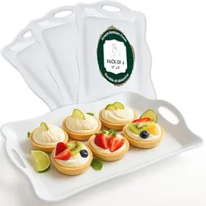 17" x 11" Melamine Large Plastic Serving Platters and Trays with Handles, Rectangular Serving Trays for , Dishes, Party - 3 count