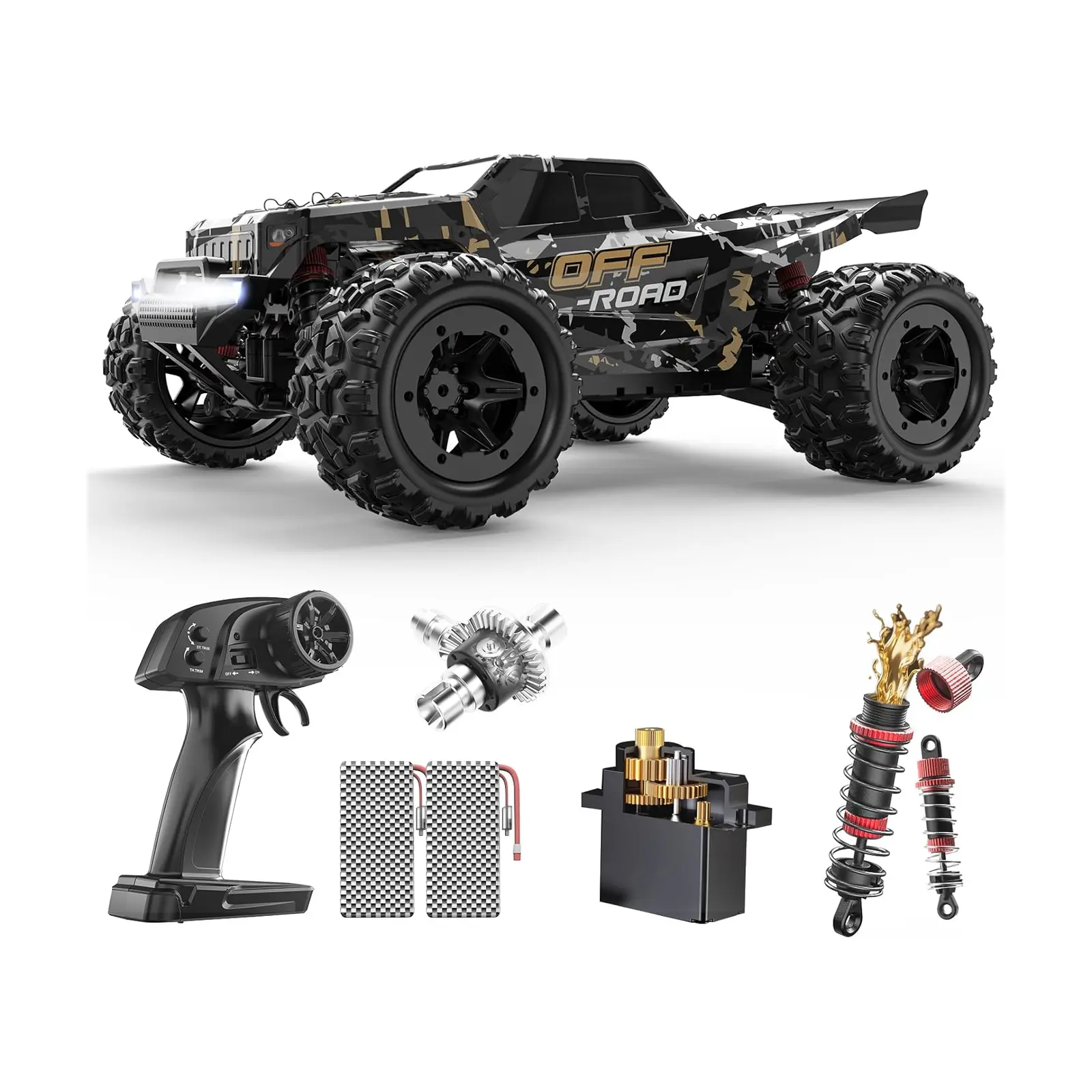 DEERC 9309E 4WD All-Terrain High-Speed Electric RC Monster Truck - 2.4GHz Waterproof Hobby Grade RC Vehicle, 40KM/H Rechargeable Race Car, LED Headlights, 2 Rechargeable Batteries, Father’s Day Gift for Beginners