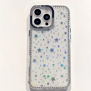 Full Coverage Camera Protection Stylish Protective Cover Glitter Star Electroplated Case Protector for iPhone 17 16 15 14 13 12 Pro Max Air Plus Slim Shockproof Anti Scratch Anti Fingerprint Lightweight Durable Cellphone Smartphone Casing Protector