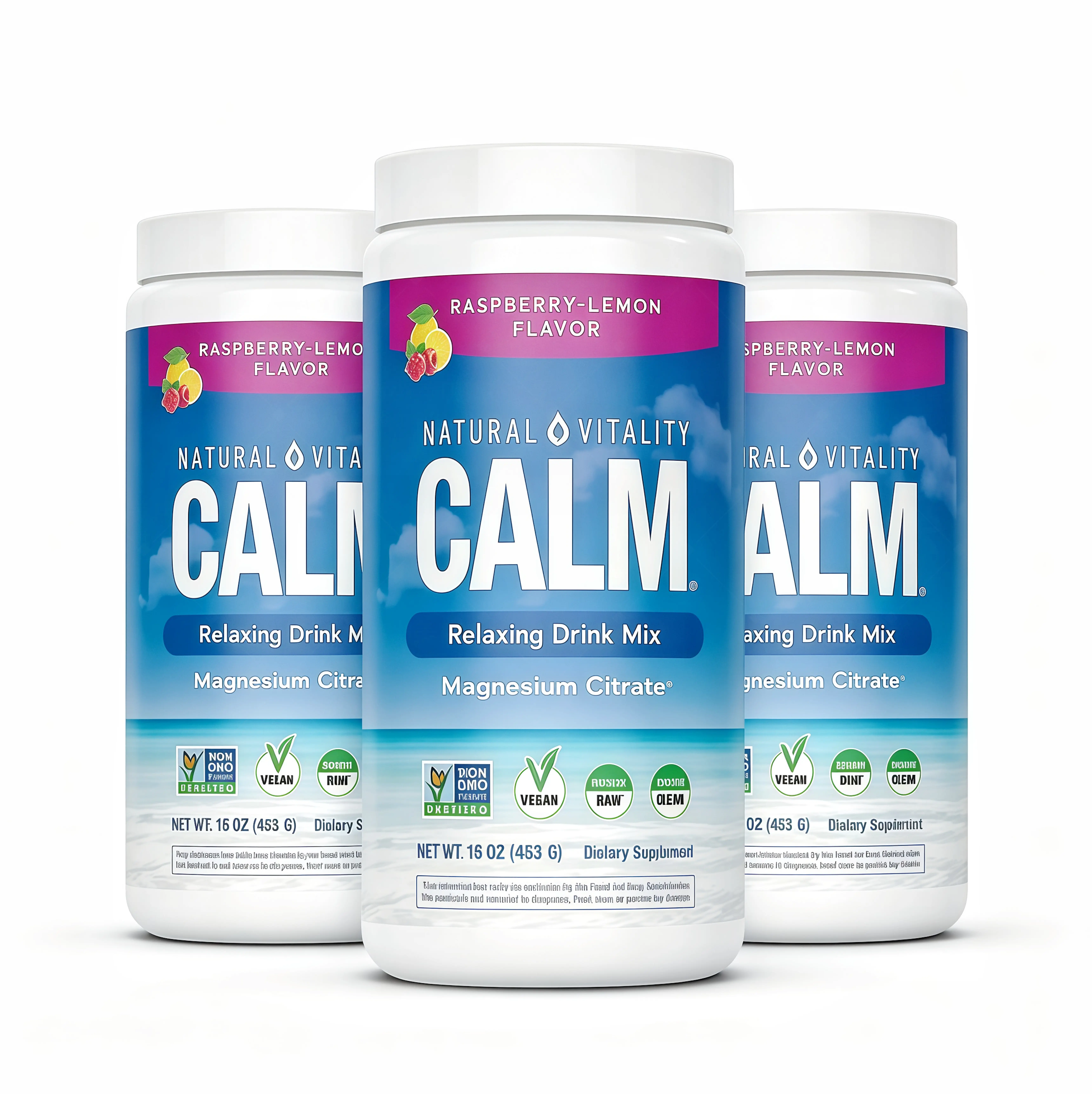 3 Botte MaxCalm Relaxing Drink Mix KV- Anti Stress Drink Mix - With Ionic Magnesium Citrate + Glycinate - Raspberry Lemon Flavor - 16 oz (453 g) - 113 Servings