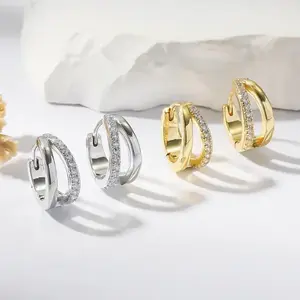 925 silver/gold women earrings size 1.3 cm elegant zircon and copper hoop earrings ear studs luxury women jewelry clip-on earrings accessories birthday