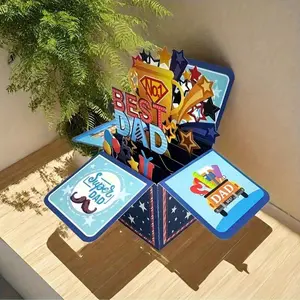 3D Pop-Up Best Dad Card with Envelope, Interactive Greeting Card, Perfect for Father's Day, Birthday, Wedding, Engagement, Valentine's Day, Multifunctional Surprise Gift