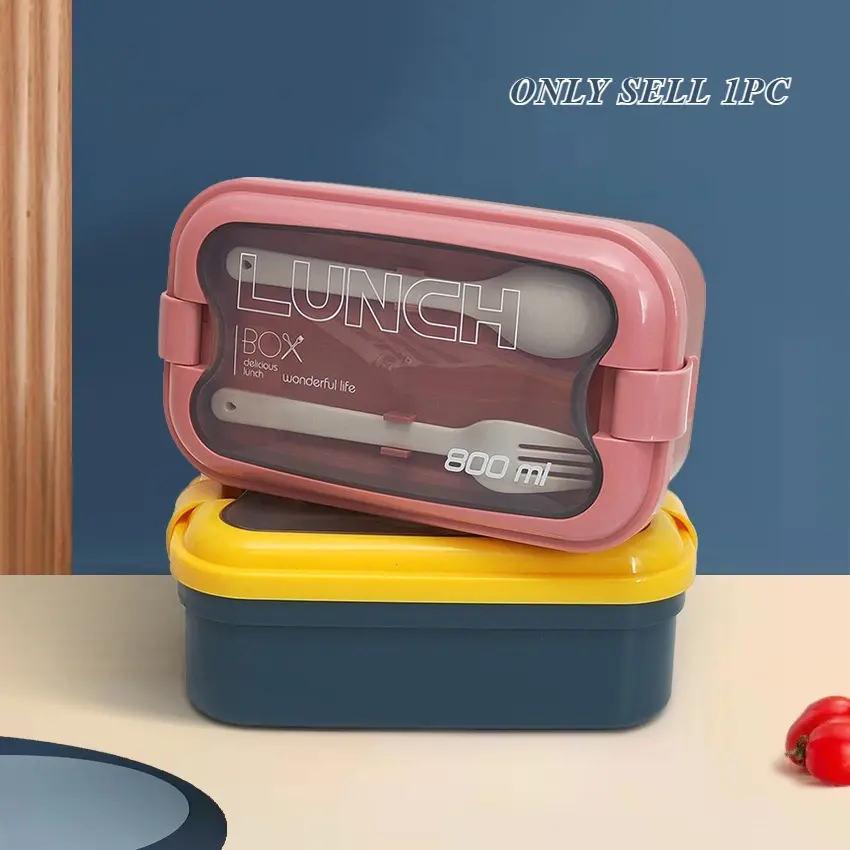New Partitioned Student Lunch Box, Sealed Bento Box, Plastic Lunch Container, Leak-Proof Food Storage, Includes Utensils, Japanese Style, Leakproof Bento Box