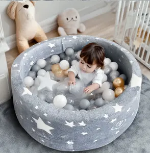 Portable Soft PU Sponge Playpen - 35.4"x11.8" Baby Foam Ball Pit Star Theme Sensory Kiddie Ball Pool, 100 Soft Balls Included, Ideal Indoor/Outdoor Gift for Babies, Portable Playpen