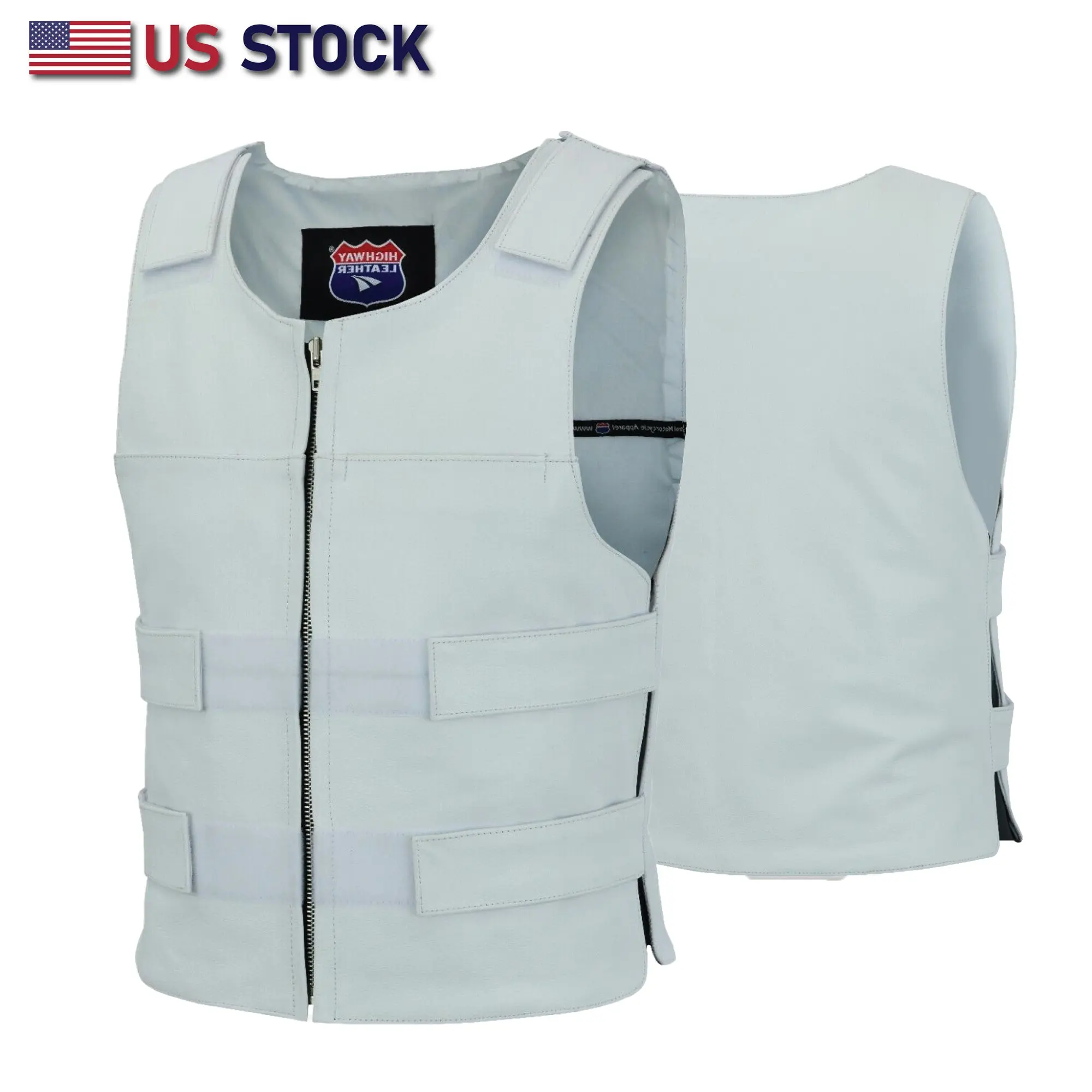 HL11643 Men’s White Armored Motorcycle Leather Vest, Premium All-Seasons Riding Waistcoat with Adjustable Leather Straps