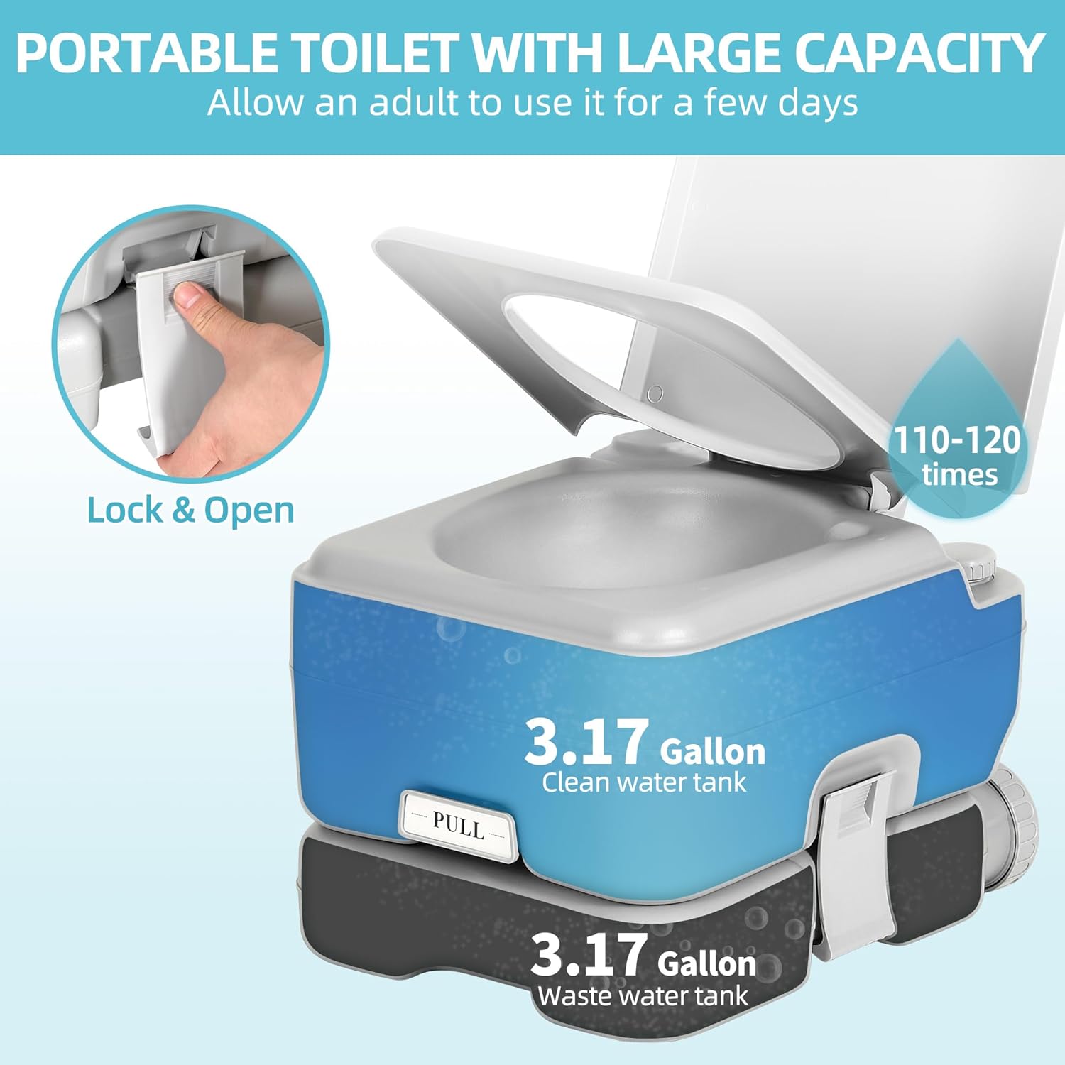 YITAMOTOR 3.17 Gallon Portable Toilet for Camping, RV Travel Potty with Press Flush Pump, Leak-proof Seal Ring for Travel, Boating, Hiking, Trips