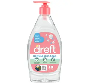 Dreft Plant-Based Liquid Dish Soap and Dishwashing Detergent for Baby Bottle, Fragrance Free Baby Essentials, 18 fl oz