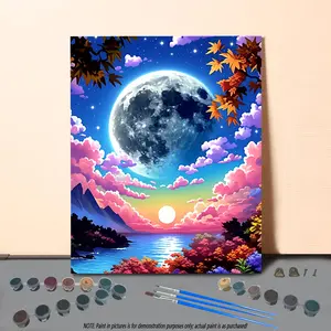 DIY Painting by Numbers Kit, 1 Set Colorful Moon Pattern DIY Oil Painting by Numbers Kit without Frame, DIY Wall Art Painting for Home Decor