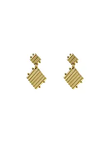 Gold Ribbed Diamond Drop Earrings