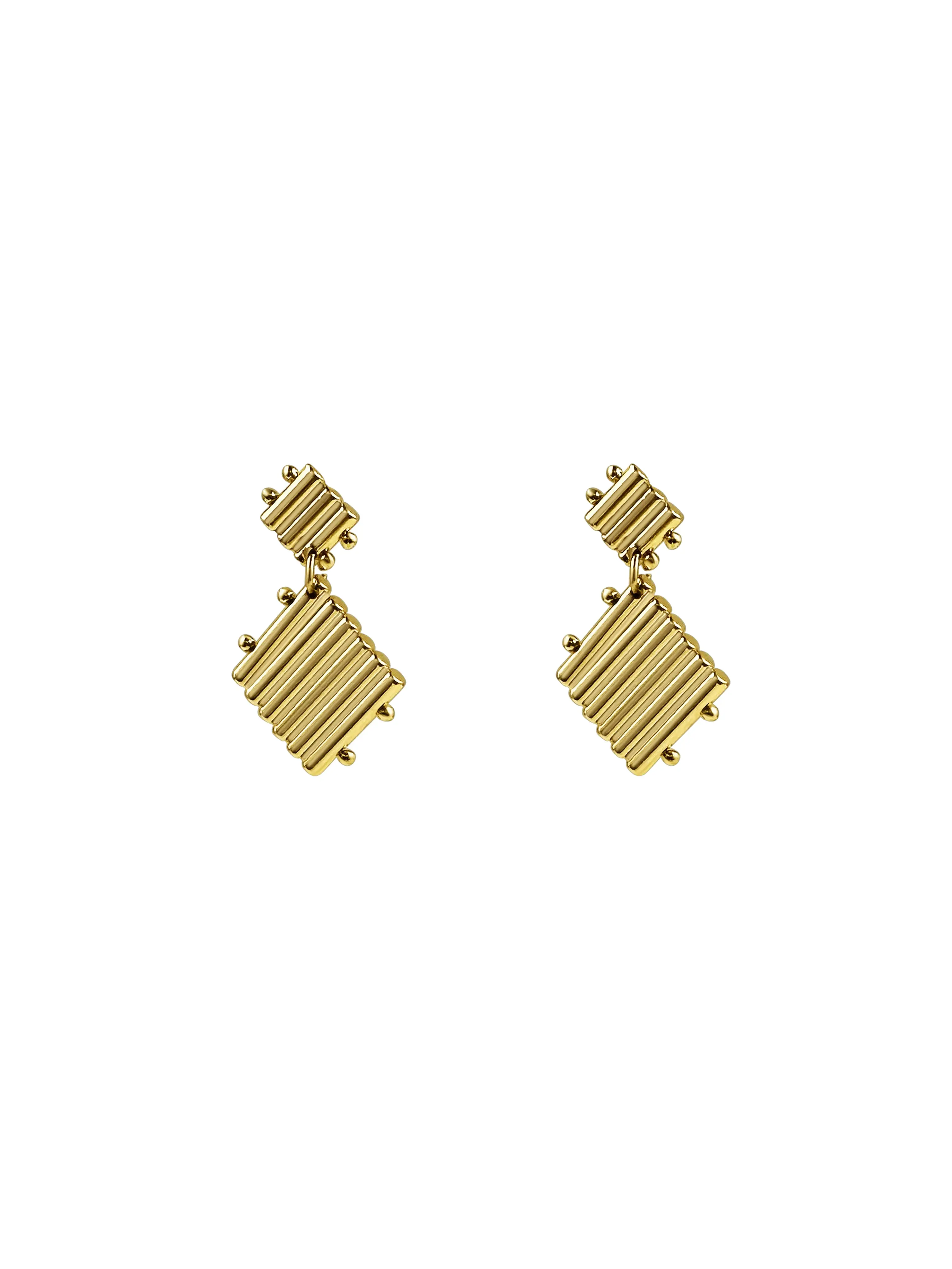 Gold Ribbed Diamond Drop Earrings