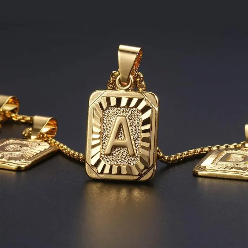 Initial Letter Necklace for Men Initial Name Neckalce for Women with Stainless Steel Cuban Chain Necklace 18-24 Inch