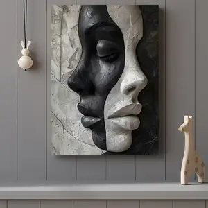Modern Abstract Woman Faces Canvas Art Print - Chic Black & White Wall Decor - Frameless Ideal Gift Idea Poster Ornaments Decoration Artistic