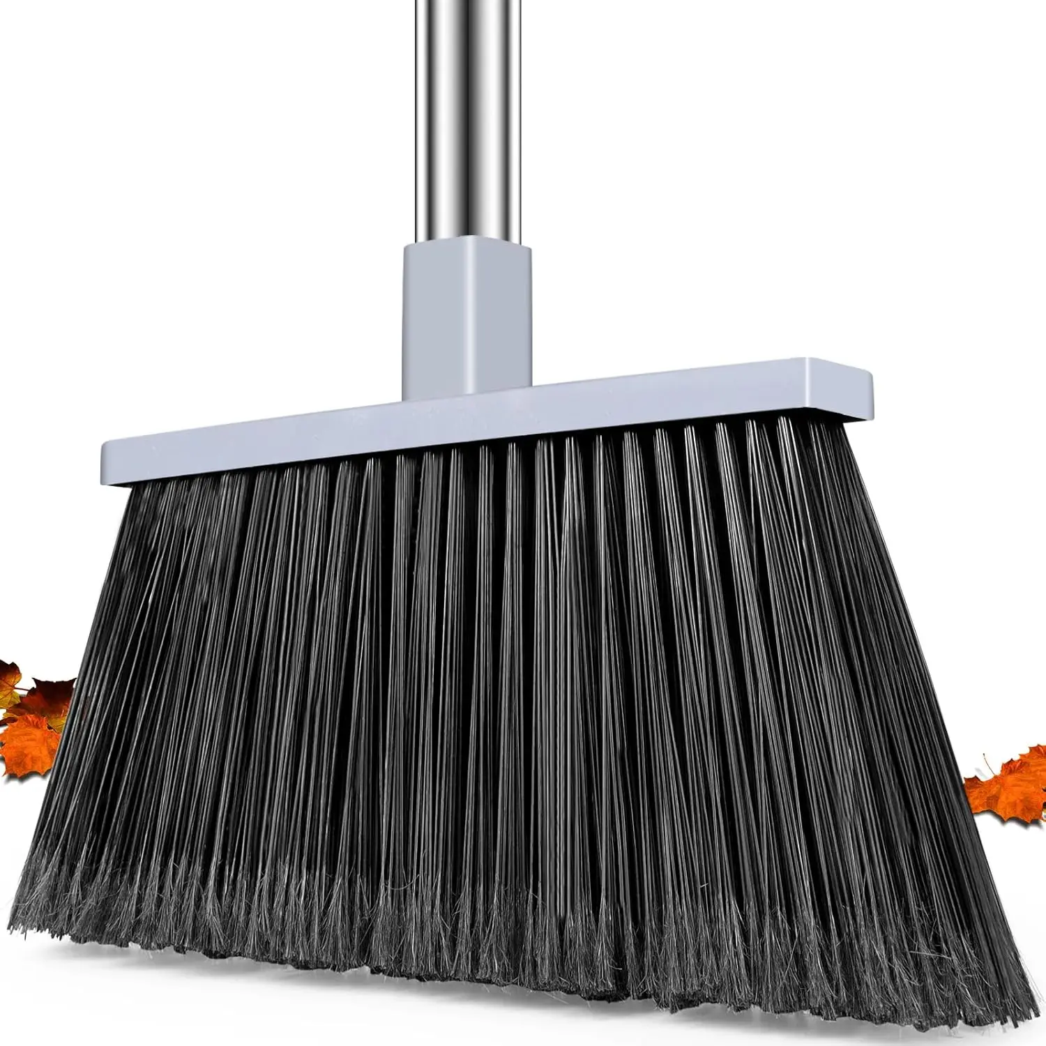 Broom, Outdoor Broom for Floor Cleaning, 58" Long Stainless Steel Handle, Hard Bristle Angle Broom for Sweeping Indoor, Commercial, Industrial, Garage, Kitchen
