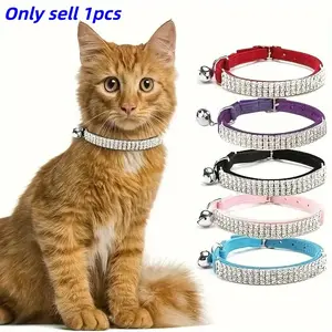 Soft Velvet Cat Collar with Jewelry Rhinestones and Bell, Adjustable and Safe, Ideal for Daily and Festival Wear, Pet Accessory