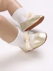 Baby Girl Bow Flat Shoes, Anti-Slip PU Leather Dress Shoes, Elegant Princess Style, Less Than Ankle Height, Low Top Shoes, All Seasons, Baby Walking Shoes