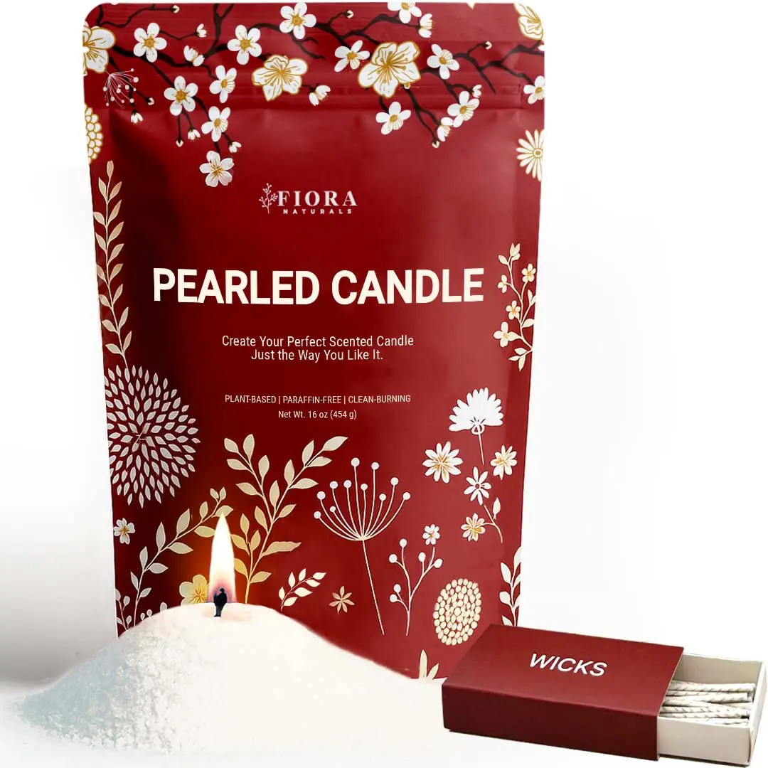 Fiora Naturals Pearled Candle Sand with Wicks - Clean & Smoke-Free Candle Making Kit for Customizable Scented Candles - 20 Wicks Included