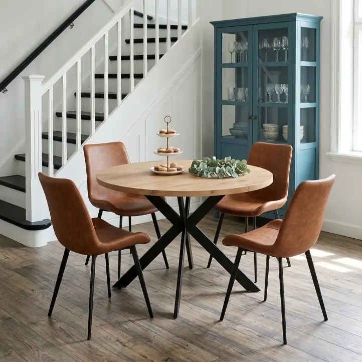 HIPIHOM 5 Piece Dining Room Set, Round Sintered Stone Table & 4 Leather Chairs,Scratch-Resistant & Durable Carbon Steel Frame, Premium Furniture for Quality Family Dining & Kitchen Decor, Dining Table Set Of 4, Sets 4-Piece Dining Room