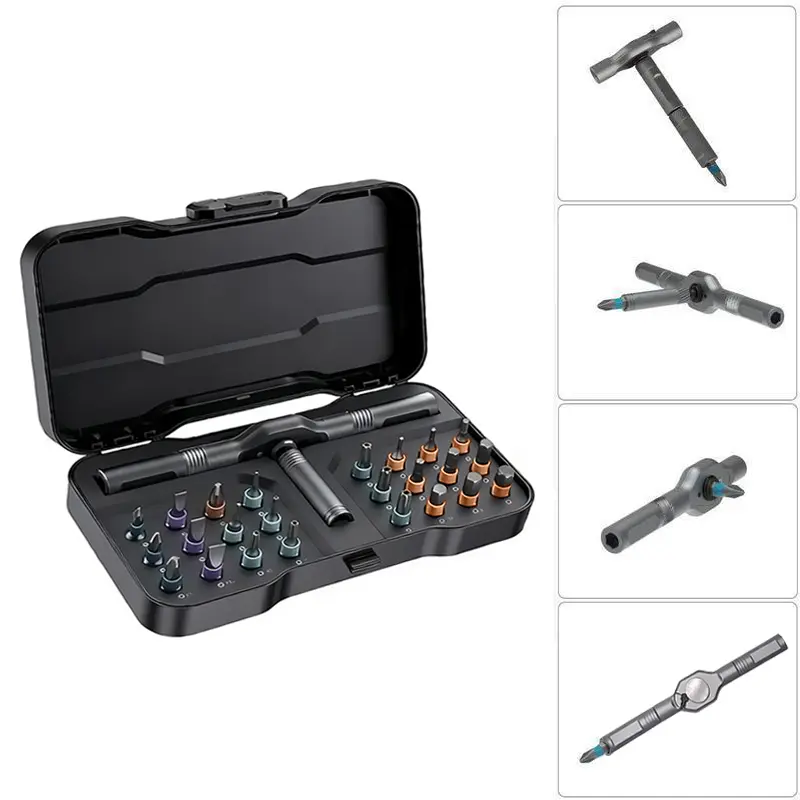 DEEOEE 24 in 1 Magnetic Screwdriver Set,Multifunctional Drill Bit Set,Household Repair ToolKit,Detachable T-shaped Ratchet Handle Hardware