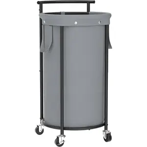 110L Laundry Hamper with Wheels,Rolling Laundry Basket with Removable Bag,Round Iron Laundry Cart with Steel Frame and Handle,Dirty Clothes Hamper Organizer for Dorm,Laundry Room(Grey)