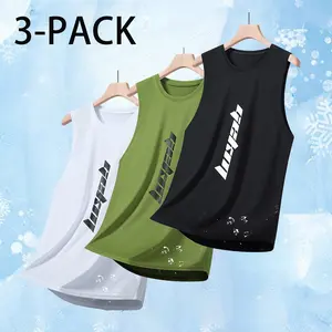 3-Pack Men’s Quick-Dry Sports Tank Tops – Summer Breathable Mesh Sleeveless T-Shirt Style, Printed Tanks for Fitness & Running