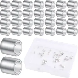 50pcs 2 mm 925 Sterling Silver Crimp Tube Beads Column Crimp Spacer Beads Cord Cover Tips End Loose Stopper Beads with a Box for DIY Bracelet Jewelry Making Supplies