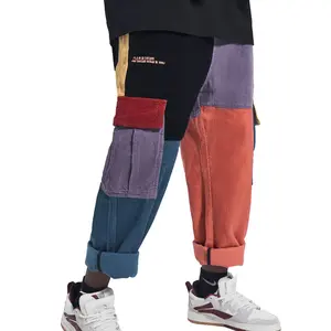 Np2 Niepce Streetwear Fashion Patchwork Colorful Cargo Pants Casual Relaxed Fit Man Corduroy Cloth