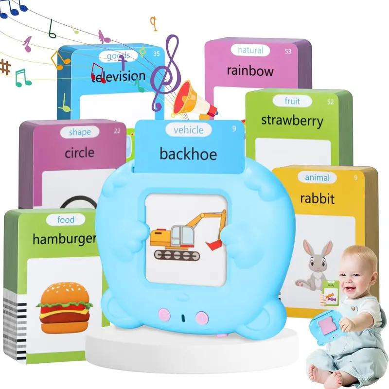 Children’s early education talking flash card toy machine, pink and blue dual-color electronic word reader, 224 words, 112 double-sided flashcards, Montessori educational learning toy for boys and girls ages 2–6