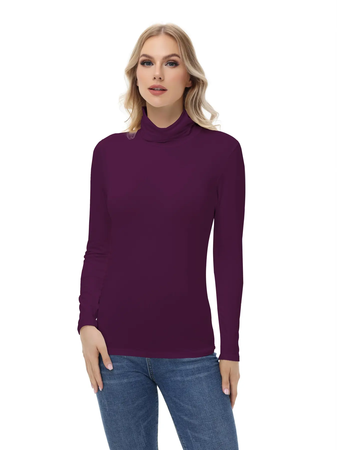 Women's Warm Thermal Underwear Top, Mock Neck Long Sleeve Base Layer Shirt for Fall & Winter, Fitted Sporty Style