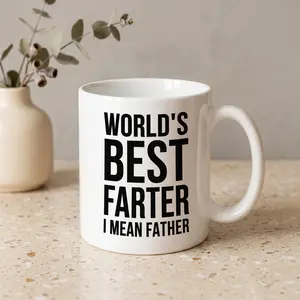 World's Best Farter I Mean Father Mug - Funny Dad Gag Gift - Father's Day Coffee Cup - Orange Accent Mug for Dad - Sarcastic Birthday Gift for Father