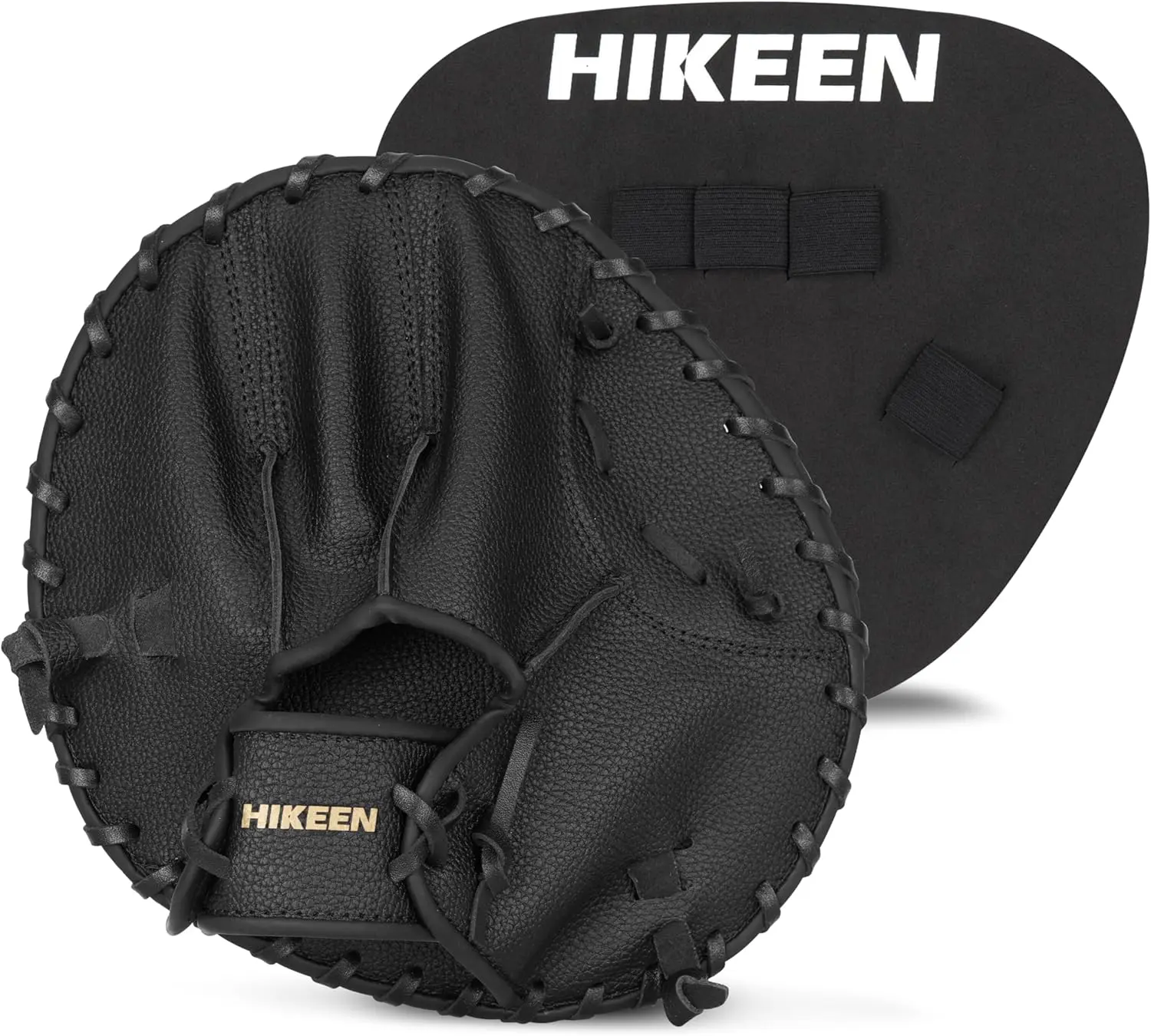 Hikeen Baseball Mitt, 2-Piece Leather & Foam Flat Pancake Softball Training Aid for Youth to Adult Players, Left-Hand Equipment for Infield Fielding Drills, Advanced