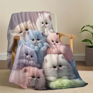 Flannel Cute Kitten Blanket for Lunch Break, Office, Camping, and Home Decoration