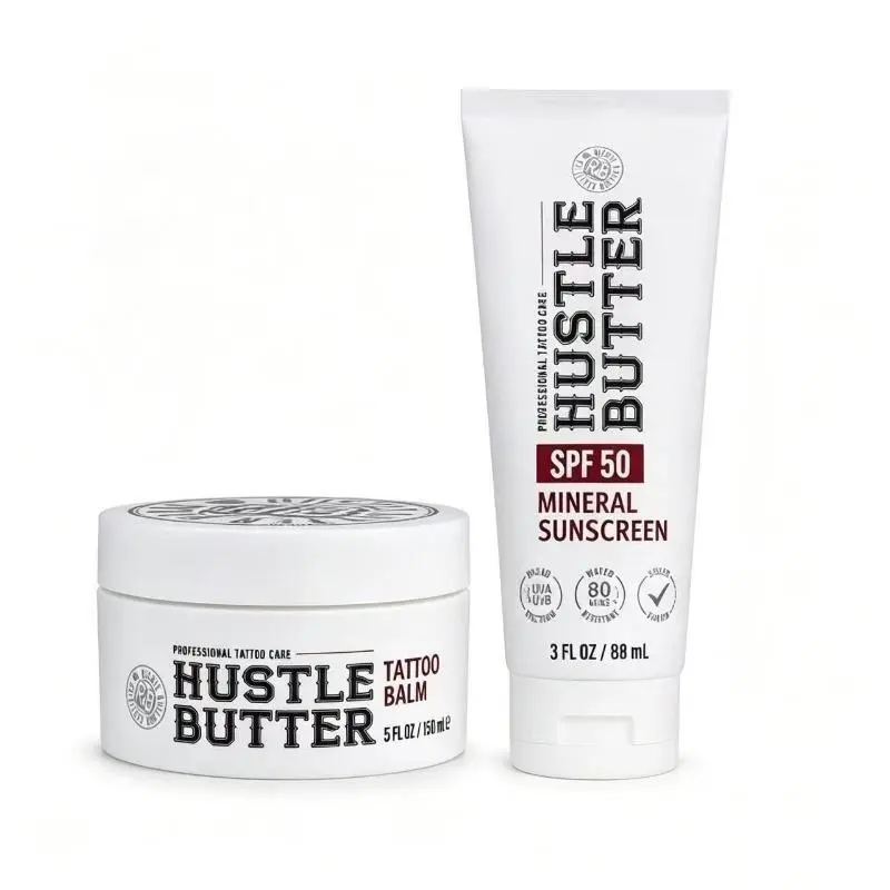 Complete Tattoo Aftercare Set, Includes Hustle Butter Healing Balm & Water Resistant SPF50 Tattoo Sunscreen