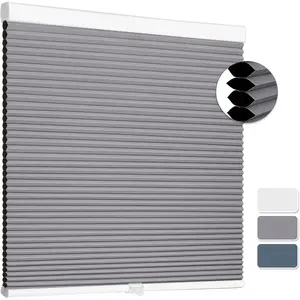 Cellular Shades Blackout Blinds Cordless Honeycomb Window Shades for Bedroom, Blinds for Window and Door, Home and Office, Grey, 34" W x 64" H