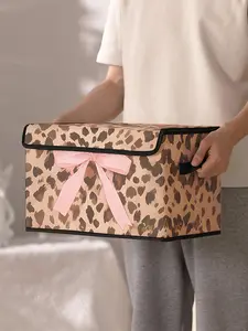 Leopard Print Storage Box with Handle, Portable Clothes Storage Box, Under Bed Storage Organizer, Home Organizer for Bedroom Wardrobe