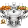 【Fallpicks】VEVOR Chafing Dish Buffet Set, 5 Qt 4 Pack, Stainless Steel Chafer with 4 Full Size Pans, Round Catering Warmer Server with Lid Water Pan Folding Stand Clip, for Weddings Parties Banquets, Silver