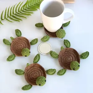 Handmade Crochet Turtle Coaster, Fun Animal Mug Rug, Creative Knitting Housewarming Gift, Home Decor, Gift for Daughter, Mom, Teacher