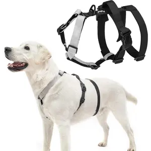 PUPTECK Escape Proof Dog Harness - No Pull Soft Padded Full Body Pet Halter Harness with Lift Handle for Small Medium Large Doggies Walking Hiking Hunting, SnowWhite & Black, L
