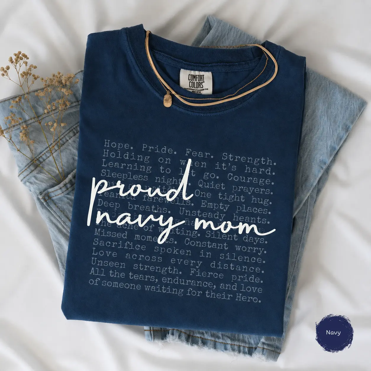 Proud Navy Mom Comfort Colors Shirt, Military Mom Gift, US Navy Family Tee, Patriotic Graphic T-Shirt, Deployment Support Shirt