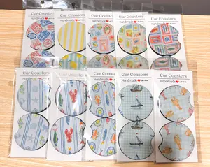 Coastal Summer Car Coasters, Beachy Car Accessories, Preppy Design