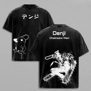 Denji x Pochita Chainsaw Man Tee Washed – The Movie: Reze Arc Vintage Oversized Heavy Cotton Anime Manga T-Shirt, Double Printed Retro Unisex Streetwear Graphic Top Gift for Otaku Fans Harajuku Street Style | Anime Fan Gift comic book hoodie RFZ ON8