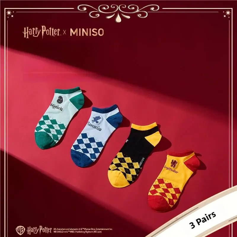 Harry Potter Style 3-Pair Short Socks Set, Thick Autumn-Winter Comfortable Home Socks for Men-Women, Back to School Shoe Accessory