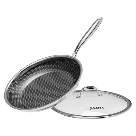 [LIVE] XBM 12 Inch Hybrid Nonstick Frying Pan with Smooth Base, Tri-Ply Stainless Steel Honeycomb Skillet, Healthy PTFE/PFOA Free Ceramic Coating, Stay-Cool Handle, Induction Ready & Oven Safe, Aluminium Carbon Metal Cookware