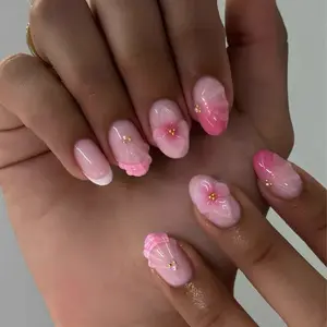 Upgrade Your Style, 24pcs Short Oval Nails Summer French Gradient Press-On Nail Tips, Almond Shape Acrylic False Nails Set, Nails Press Ons, Almond Fake Nails