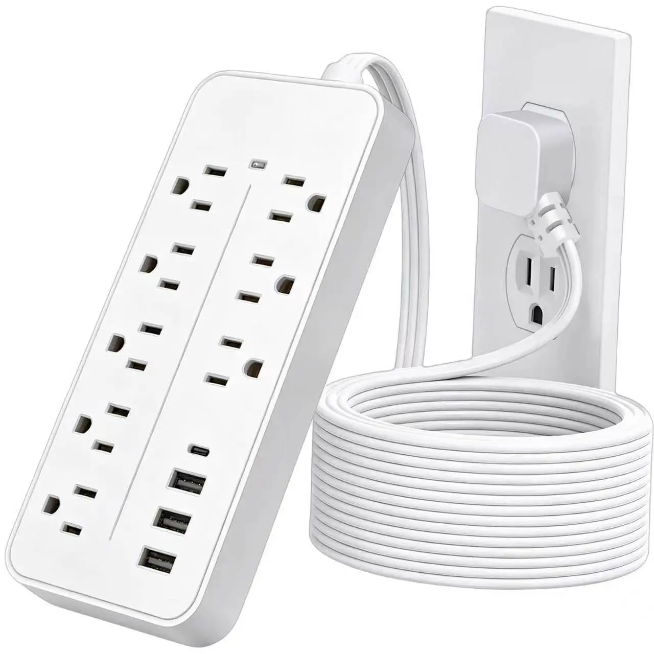 Power Strip Surge Protector, 12-in-1 Power Bar with Multiple Outlets, 8 Outlet 4 USB Ports, Flat Plug Power Strip Surge Protector, Multi Outlet Wall Plug for Travel, College, Dorm Room Essentials