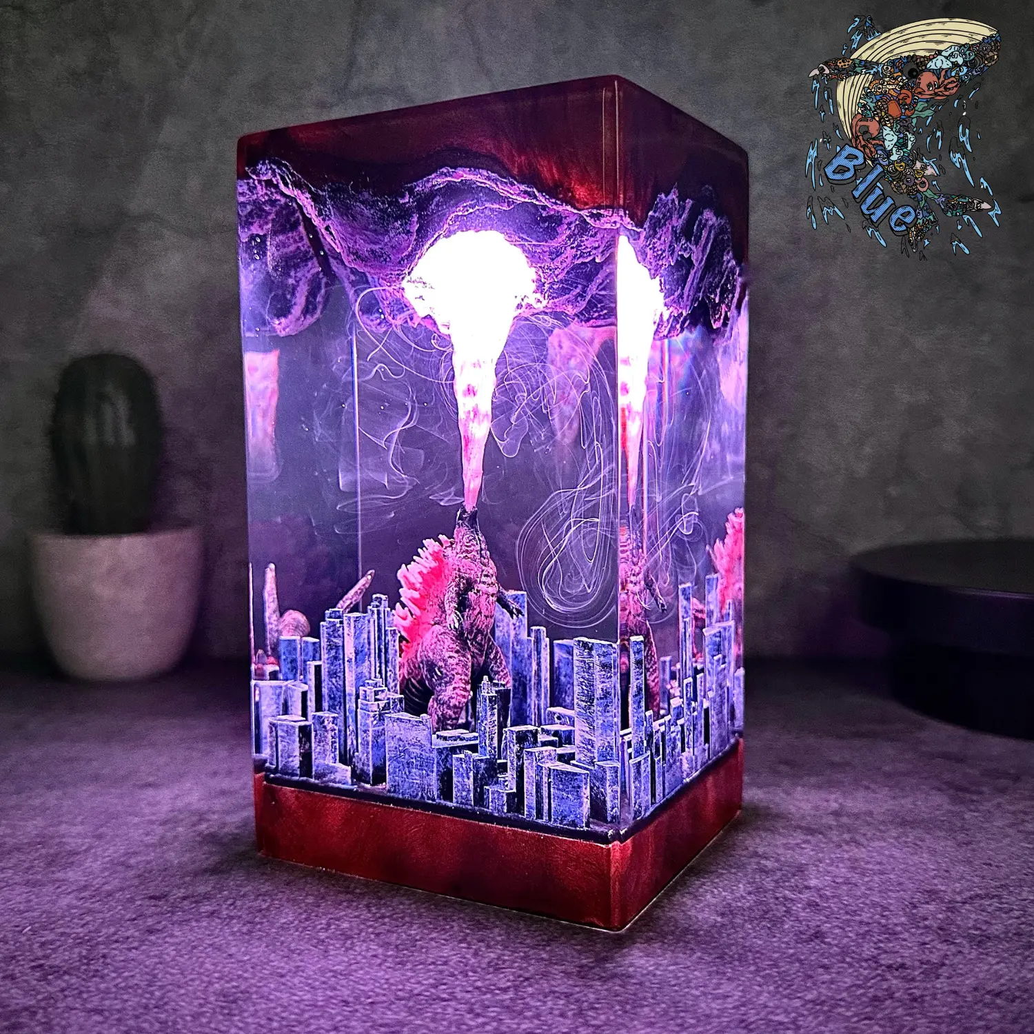Godzilla Atomic Breath – Custom Resin Night Statue, Handcrafted City Destruction Scene, Unique Kaiju-Themed Decor