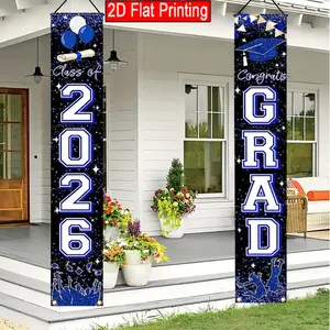 2D flat，1 pair of 2D flat polyester 2026 graduation banner blue graduation party decoration congratulations graduation banner hanging porch signage for 2026 college and high school graduation decoration 30.48x179.83 cm No electricity required, 2D flat