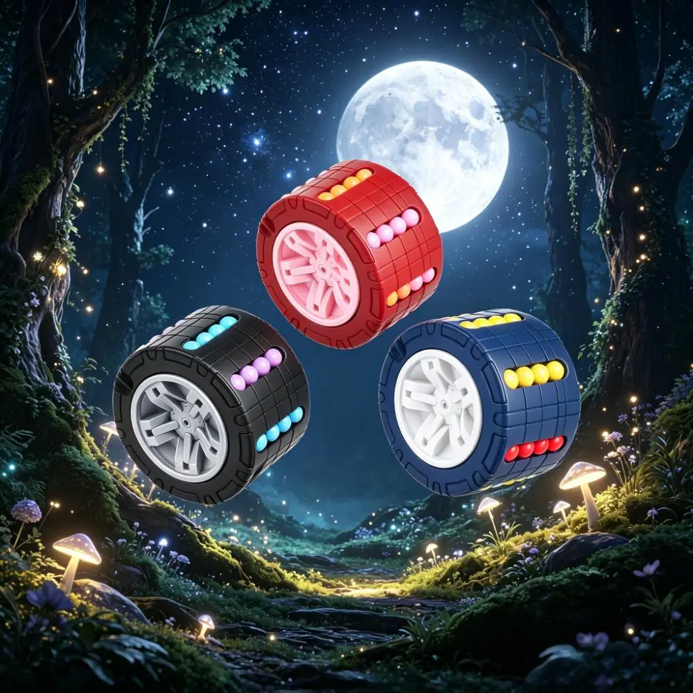 Tire-Shape Magic Bean Cube Puzzle - 3D Rotating Spinner Sensory Cube with Maze Solving, Brain Teaser & Focus Training Toy for Fine Motor Skills, Concentration Development, Classroom & Home Use (Kids)