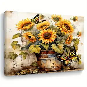 Delightful sunflower print - wooden frame decoration, Home Wall Art, suitable for home and office, an ideal gift for any occasion, size is 15.7X 11.8inch (40X 30cm )